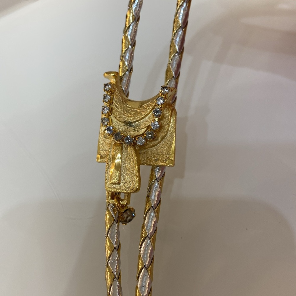 Elegant Gold and Silver Tone Bolo Tie - Picture 3 of 7